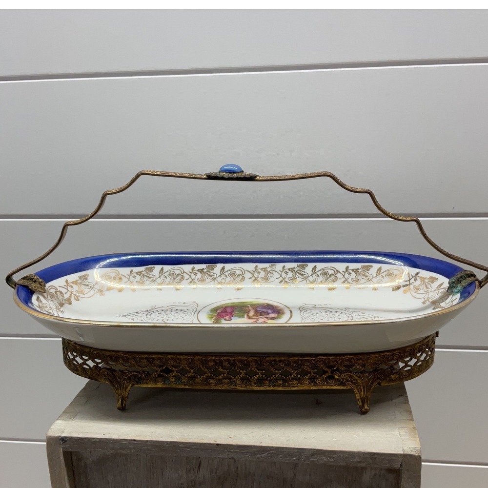 Syracuse China Angelica Kauffman 24K Gold Plated Bread Tray Cobalt Blue Vintage